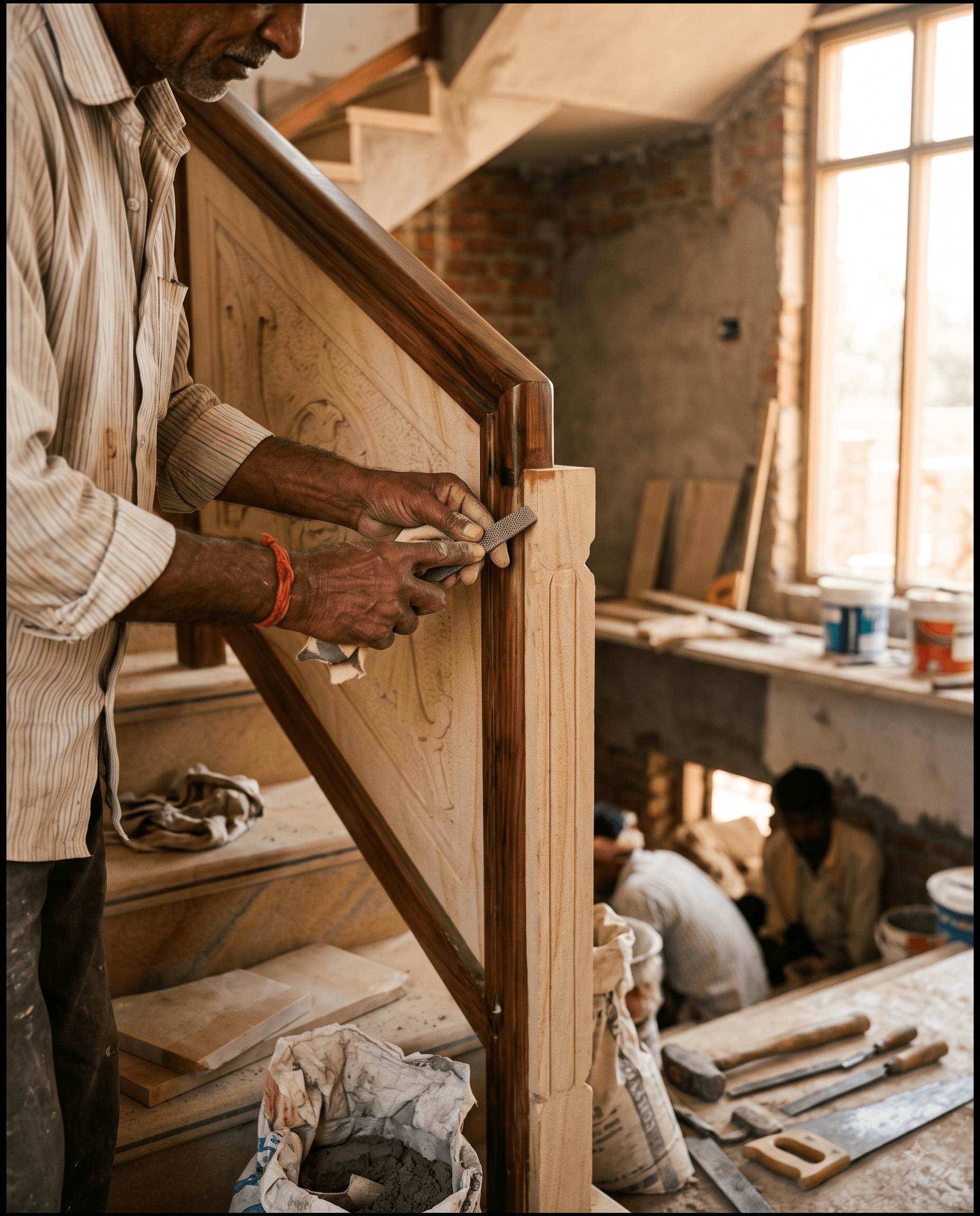 Close up of a craftsperson laying tiles with precision